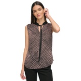 Womens Contrast Tie-Neck Sleeveless Top