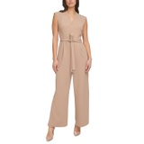 Womens Scuba-Crepe Tie-Waist Wide-Leg Jumpsuit