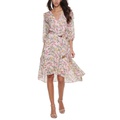 Printed Balloon-Sleeve Faux-Wrap Dress