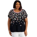 Plus Size Ditsy Doodle Printed Crewneck Top