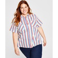 Plus Size Striped Camp Shirt