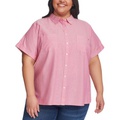 Plus Size Cotton Pin-Dot Camp Shirt