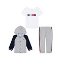 Baby Boys Short Sleeve Logo T-shirt Color Block Snap-Front Hoodie and Joggers 3-PC Set