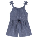 Little Girl Romper Printed Chambray Drawstring Straps Romper 1 Piece Set