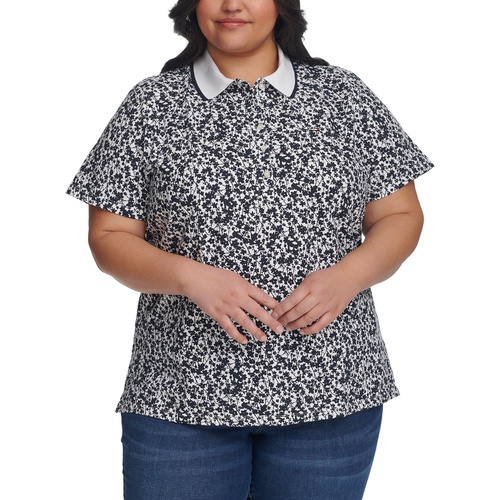 타미힐피거 Plus Size Buttercup Floral-Print Polo Shirt