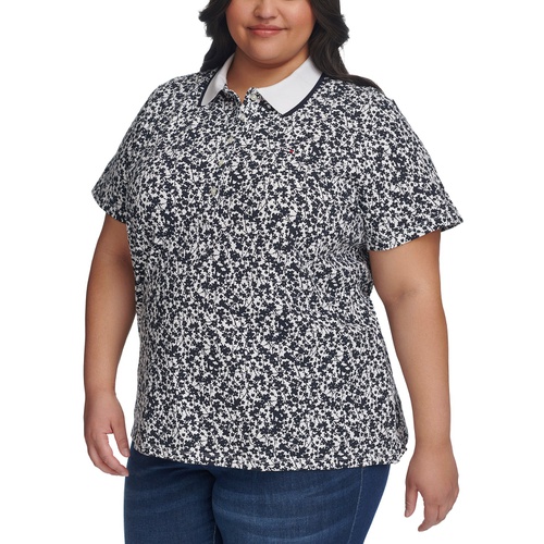 타미힐피거 Plus Size Buttercup Floral-Print Polo Shirt