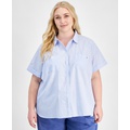 Plus Size Cotton Striped Camp Shirt