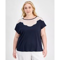 Plus Size Lace-Bib Extended-Sleeve Top