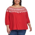 Plus Size Off-The-Shoulder Embroidered Top