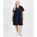 Plus Size Mesh-Trim Johnny-Collar Dress