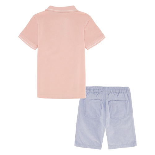 타미힐피거 Toddler Boys Pink Pique Polo Shirt Prewashed Oxford Shorts