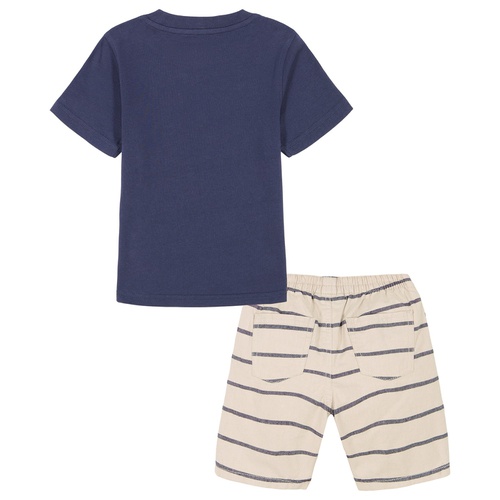 타미힐피거 Toddler Boy short sleeve Logo Graphic Tee Striped Oxford Shorts Set