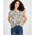 Womens Butterfly Band-Collar Blouse