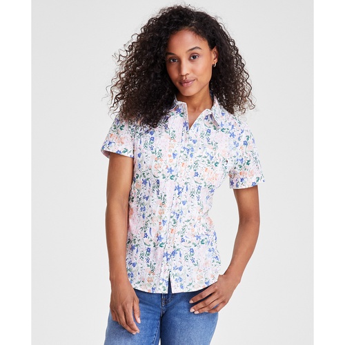 타미힐피거 Womens Garden Floral Cotton Camp Shirt