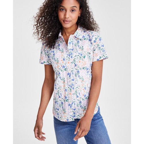 타미힐피거 Womens Garden Floral Cotton Camp Shirt