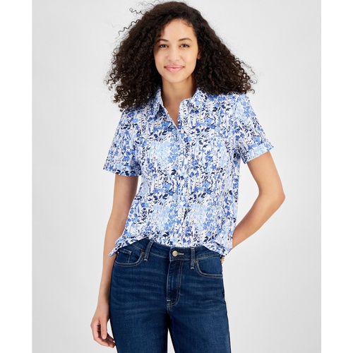 타미힐피거 Womens Garden Floral Cotton Camp Shirt