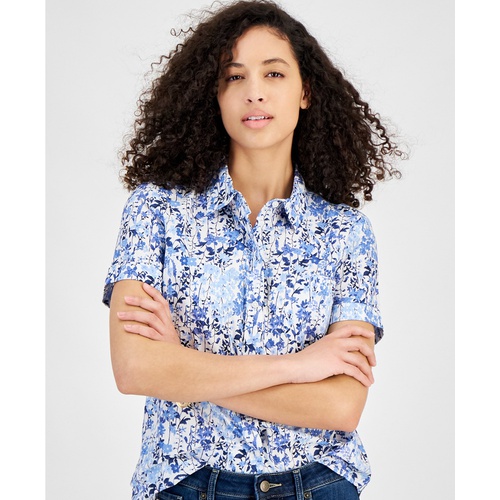 타미힐피거 Womens Garden Floral Cotton Camp Shirt