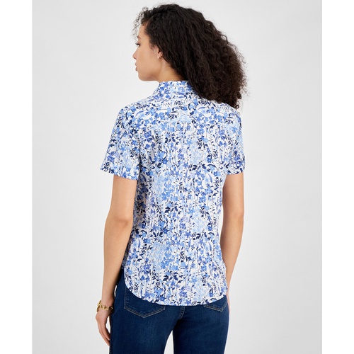 타미힐피거 Womens Garden Floral Cotton Camp Shirt