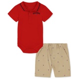 Baby Boys Tipped Polo Bodysuit & Printed Twill Shorts 2 Piece Set