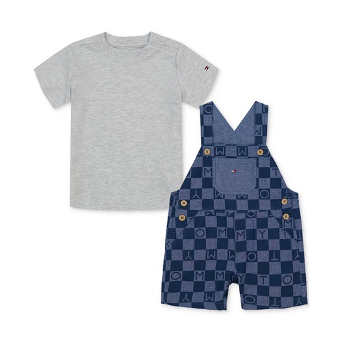 타미힐피거 Baby Boys Short-Sleeve Heather T-Shirt & Printed Shortall 2 Piece Set