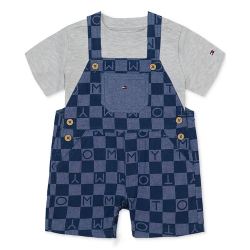 타미힐피거 Baby Boys Short-Sleeve Heather T-Shirt & Printed Shortall 2 Piece Set