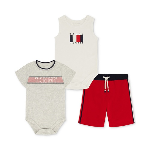 타미힐피거 Baby Boys Logo Tank Bodysuit Logo T-Shirt & Side-Stripe Shorts 3 Piece Set