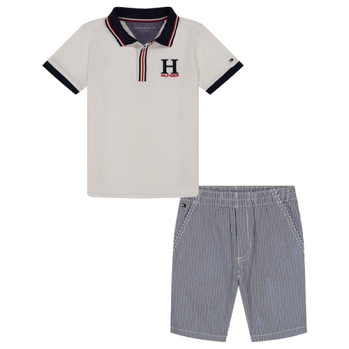 타미힐피거 Baby Boys Tipped H Polo Shirt and Vertical Stripe Shorts 2 Piece Set