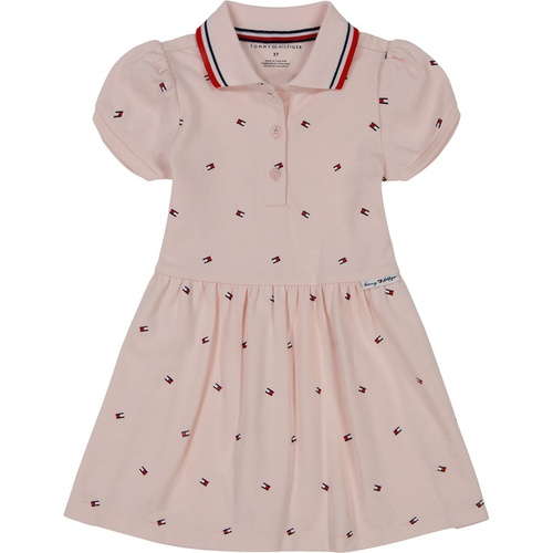 타미힐피거 Little Girls Pique Polo Logo-Print Short Sleeve Dress