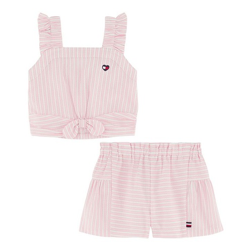 타미힐피거 Little Girls Striped Crinkle Jacquard Shorts Set