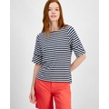 Womens Mixed-Stripe Crewneck Short-Sleeve Top