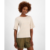 Womens Mixed-Stripe Crewneck Short-Sleeve Top