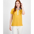 Womens Striped-Collar Polo Shirt