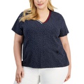 Plus Size V-Neck Dot-Print Top