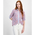 Womens Cotton Floral Roll-Tab Shirt