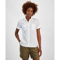 Womens Cotton Textured-Stripe Button Shirt