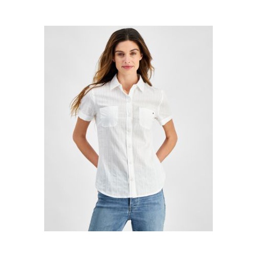 타미힐피거 Womens Amelie Cotton Textured Camp Shirt