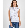 Womens Cotton Dot-Print Ruffled-Trim Top