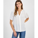 Womens Smocked Textured Blouse