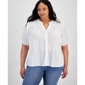 Plus Size Short-Sleeve Smocked-Yoke Top