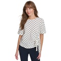 Womens Side-Tie Cuffed-Sleeve Blouse