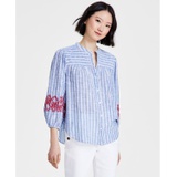 Womens Striped Embroidered Tunic Top