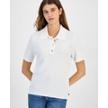 Womens Cotton Textured Polo Top