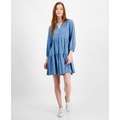 Womens Split-Neck Tiered Mini Dress