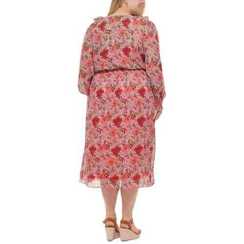 타미힐피거 Plus Size Floral Chiffon Midi Dress
