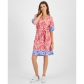 Womens Cotton Printed Tie-Waist Dress