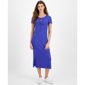 Womens Twist-Front Ribbed Knit Midi Dress