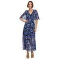 Womens Floral Flutter-Sleeve Maxi Dress