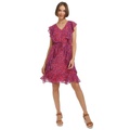 Womens Ruffled Chiffon Fit & Flare Dress