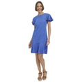 Womens Flutter-Sleeve Jacquard Shift Dress