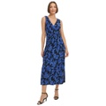 Womens Printed Ruched Midi Dress